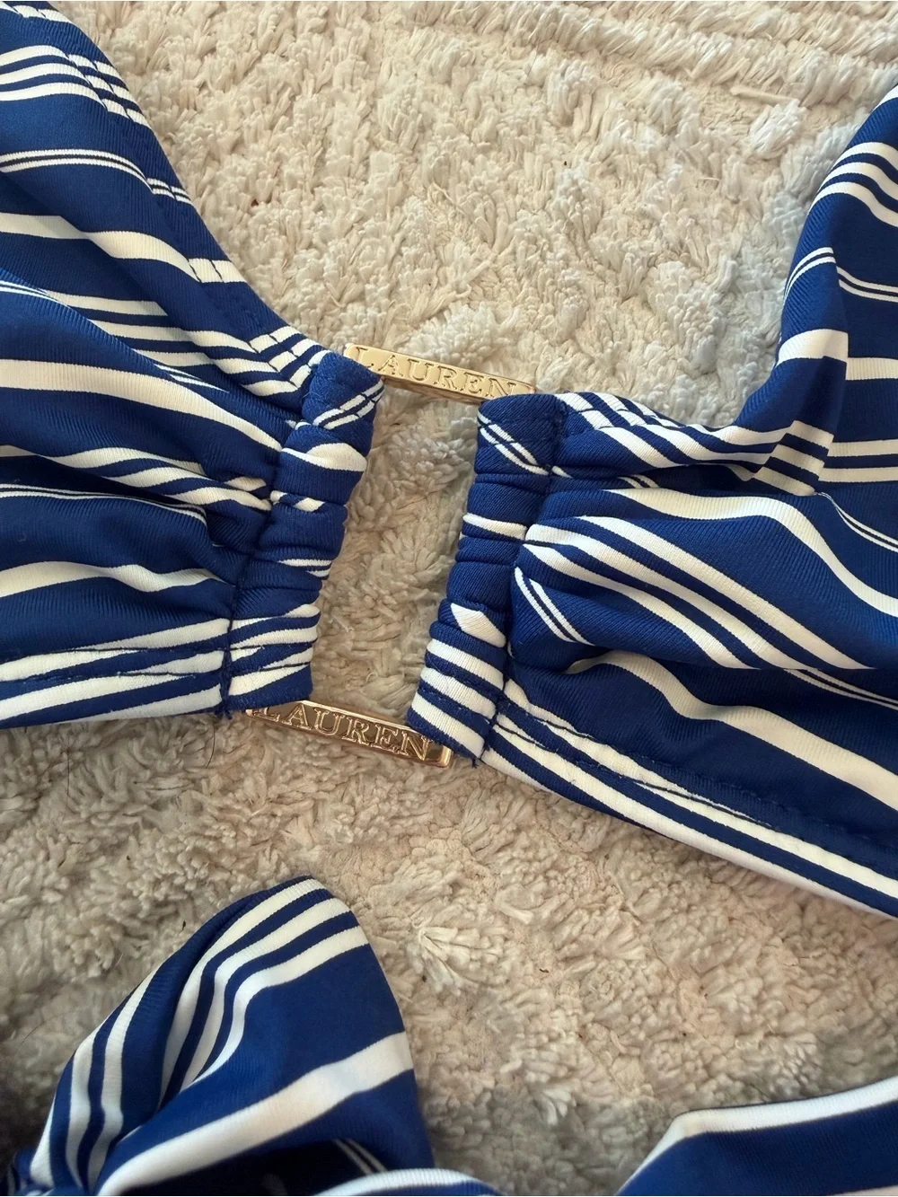 Ralph Lauren Blue and White Striped Halter Bikini Top